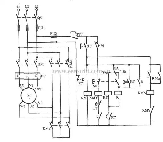 手动自动y-△降压启动电路