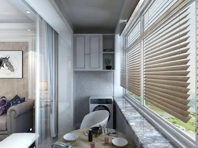 120平三居室新中式阳台吊顶装修效果图