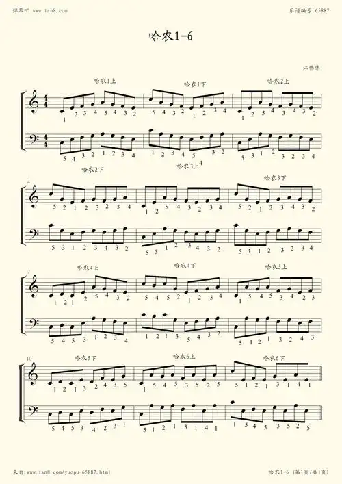 《哈农1-6,钢琴谱》哈农(五线谱 钢琴曲 指法)-弹吧|蛐蛐钢琴网