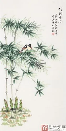 已售北京中央美院凌雪四尺竖幅工笔画竹报平安