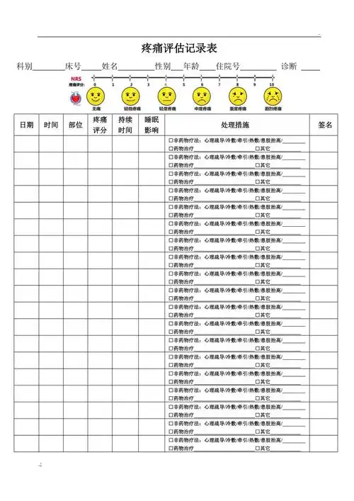 疼痛评估记录表