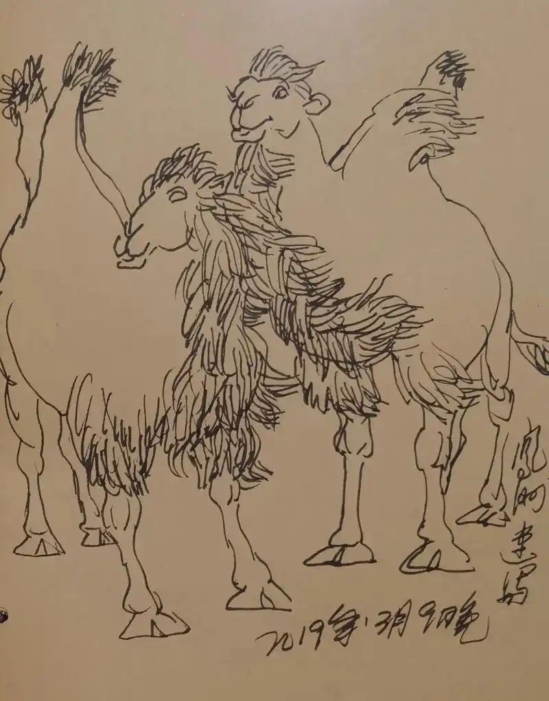 草原画家速写《草原骆驼和蒙古马》 - 抖音