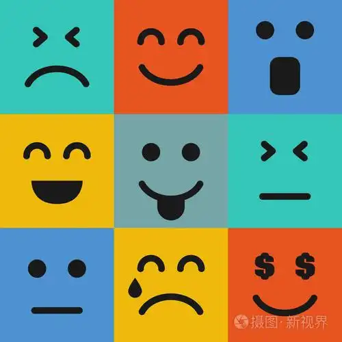 一套九款五颜六色的表情符号