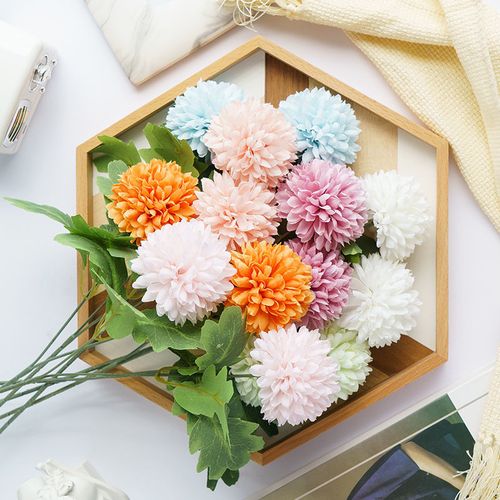 北欧仿真乒乓菊客厅餐桌插花单枝多色蒲公英婚庆装饰摆件干花花束