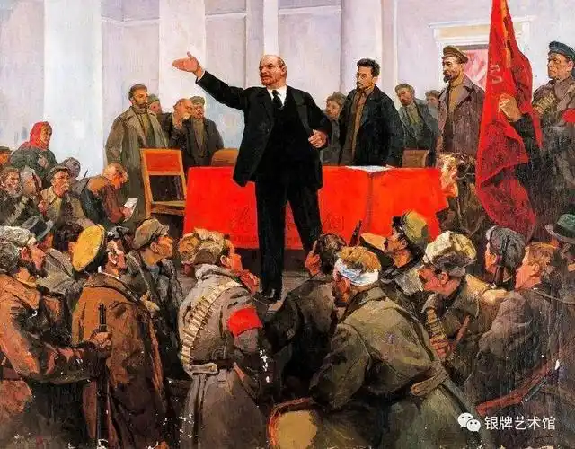 《列宁在十月》,列宁站在阿芙乐尔舰上,高呼"推翻沙皇,占领冬宫!