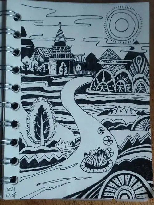 56黑白装饰画针管笔手绘