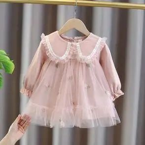 女童连衣裙秋装2024新款小女孩春秋季蕾丝裙子洋气儿童公主裙