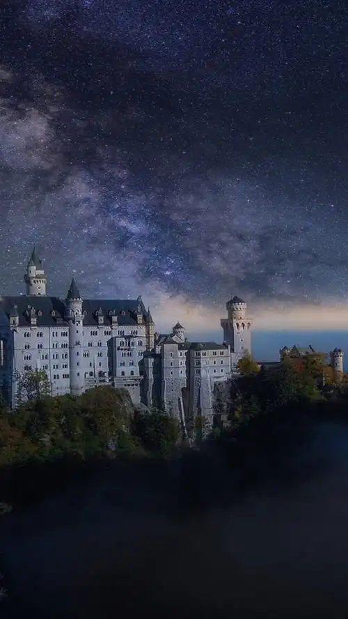 晚上,城堡,星空,薄雾,德国