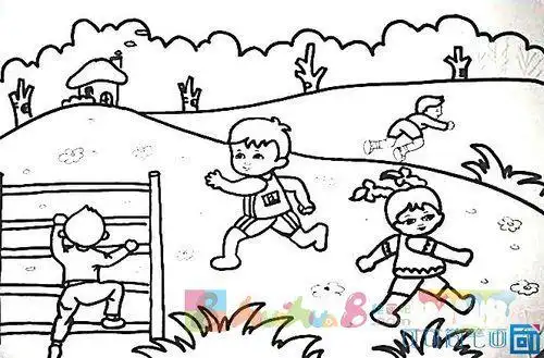 小女孩在公园里健身的情景简笔画