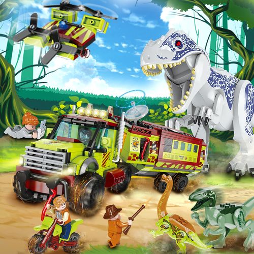 乐高拼装侏罗纪世界恐龙公园霸王龙迅猛迅猛龙龙益塑料积木