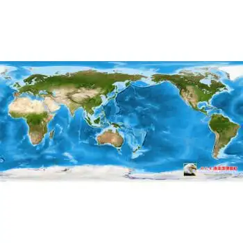 地图 英文版壁画客厅卧室装饰画芯海报 卫星世界地图--以太平洋为中心