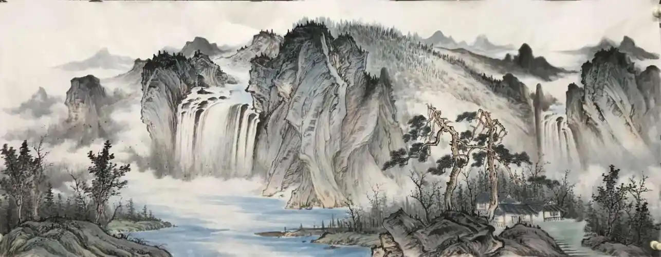 韦盛胜老师山水作品 小六尺写意山水 小六尺旭日东升山 陈克永国画