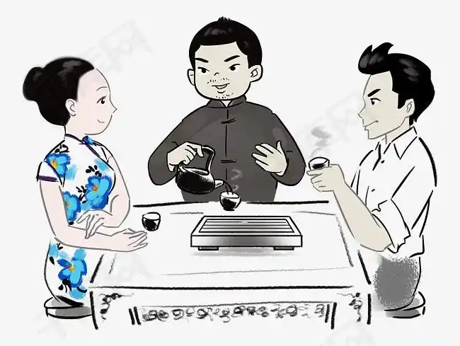 手绘喝茶人物矢量插画
