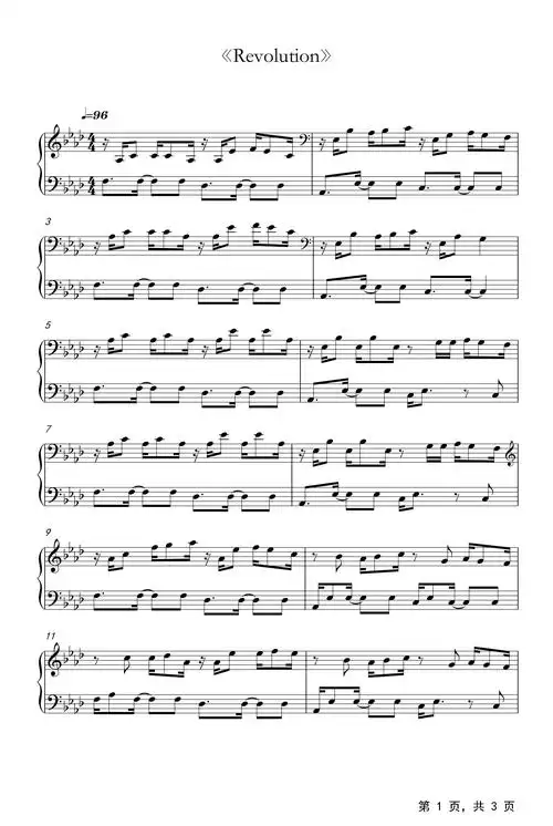 revolution钢琴谱connybergh228ll降a调流行钢琴五线谱