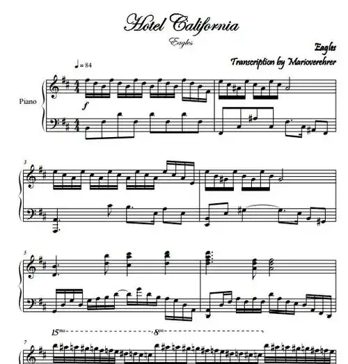 hotelcalifornia加州旅馆钢琴谱