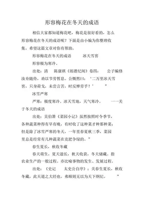 形容梅花在冬天的成语
