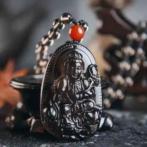 灵机文化冰种黑曜石本命佛吊坠十二生肖属相护身佛虚空藏开光男女