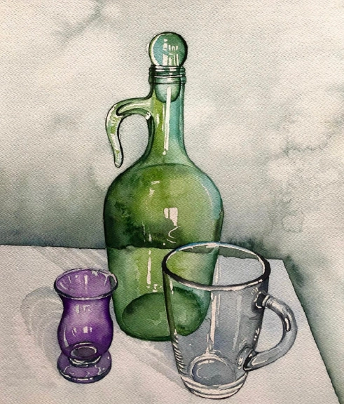 水彩画入门 | 水彩玻璃的质感~_水粉_零二七艺考