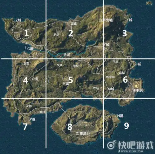 绝地求生刺激战场海岛九宫格落点分析一篇海岛地图九宫格分析法