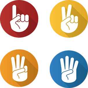 手势平面设计长长的阴影图标集一,二,三和四根手指向上矢量轮廓图手势