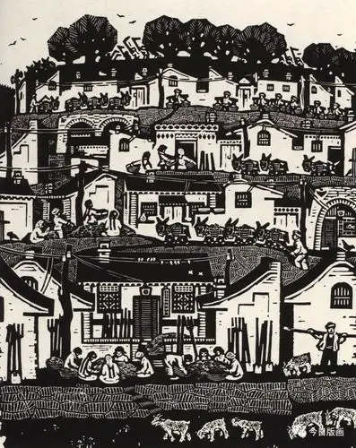 每日一画|董其中 山村秋景(2019/4/25)|今日版画_乡土味