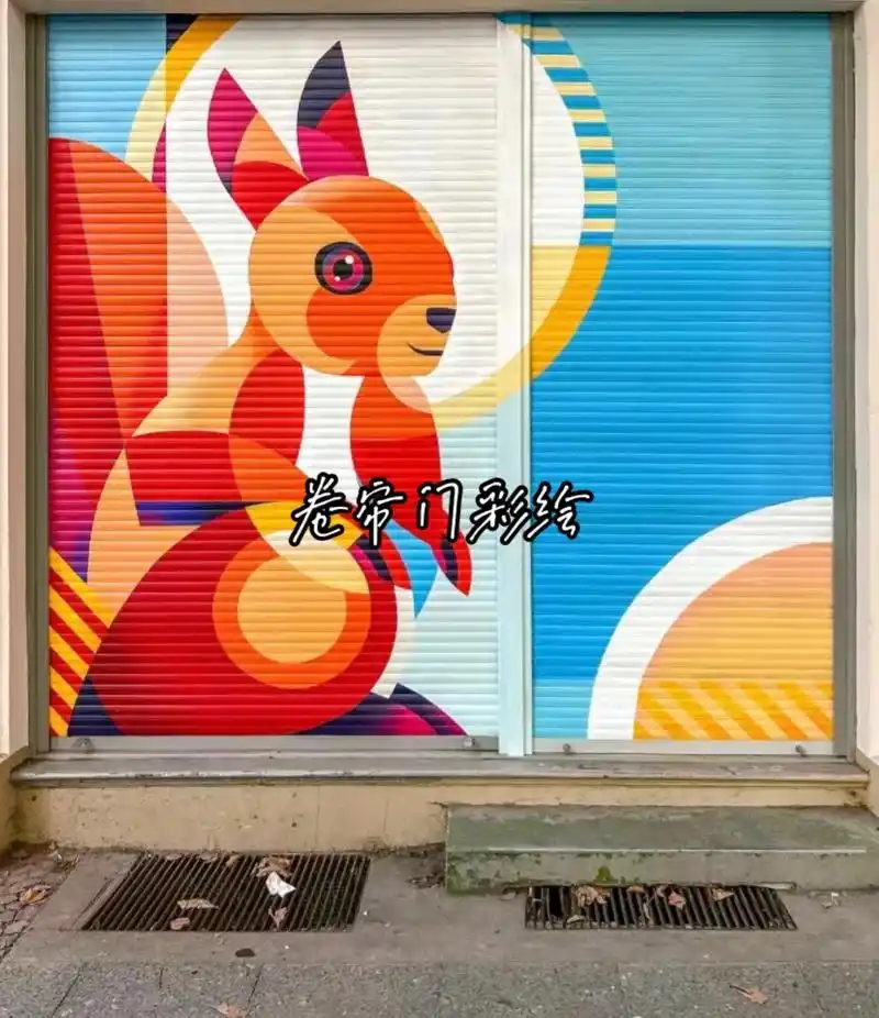 卷帘门彩绘 卡通图案设计 扁平风大色块  #东阳墙绘 #东阳 - 抖音