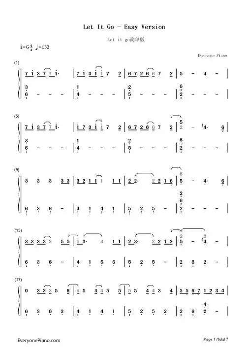 let it go简单版-冰雪奇缘主题曲双手简谱预览1