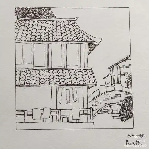 七年级美术课堂作业一一线描风景