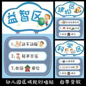 幼儿园区域规则进区牌卡贴纸标志活动区域牌墙贴儿童分类区域墙贴
