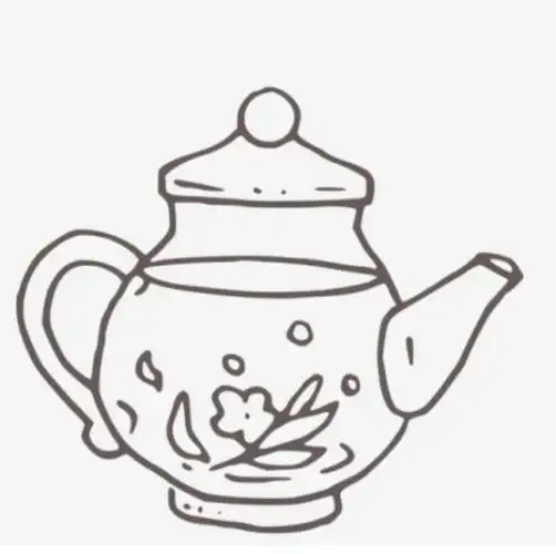 茶壶和花的简笔画黑白