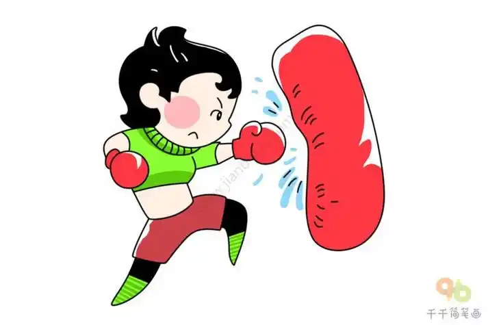 打拳击的女孩简笔画女孩简笔画