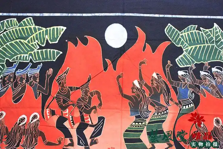 佤族欢歌云南风情特色装饰画手工蜡染火把节餐厅苗族蜡染