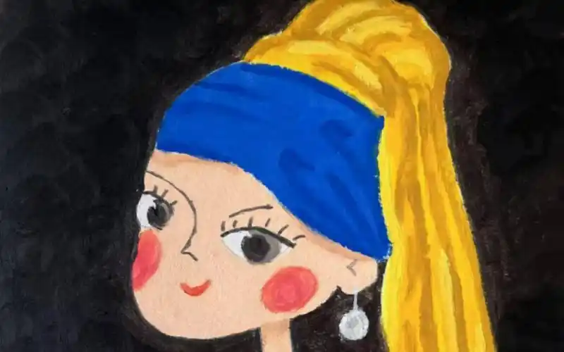 油画棒|戴珍珠耳环的少女q版