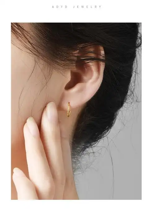 老凤凰黄金耳钉女士999足金光面圆形耳圈耳扣小巧精致金耳环真金黄金