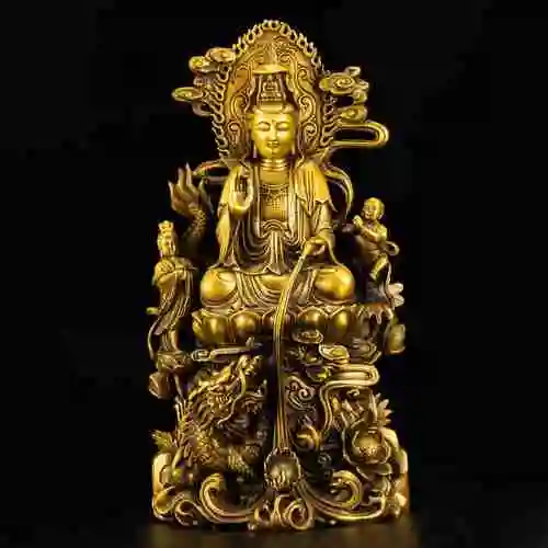 纯铜骑龙观音佛像五爪金龙南海观世音菩萨送子摆件
