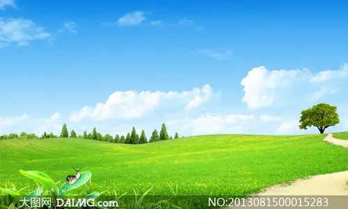 蓝天白云下的田园风光psd分层素材