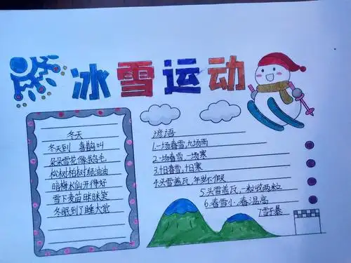 孩子们用手抄报方式,表示对冰雪运动的喜爱.