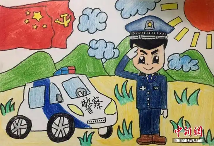 浙江孩童手绘警察爸妈形象 画笔勾勒纯真感情
