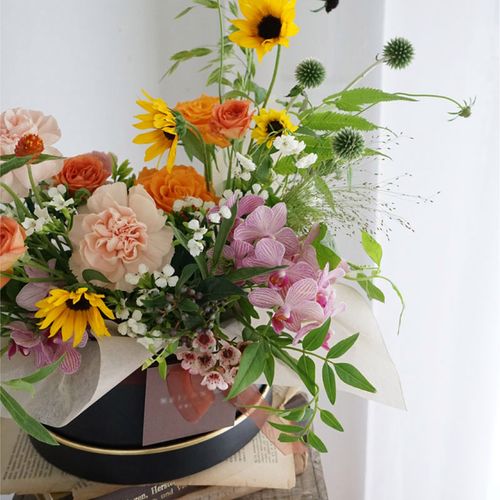 比心矮桶圆形花盒抱抱桶鲜花花束包装盒玫瑰伴手礼盒插花花店用品