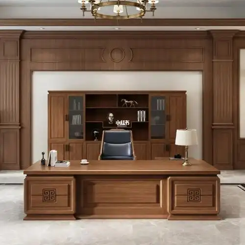 新中式实木办公桌厂家总裁老板桌椅组合书柜大班台办公室乌金木家具大