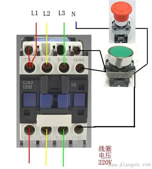 交流接触器接按钮开关怎么接线