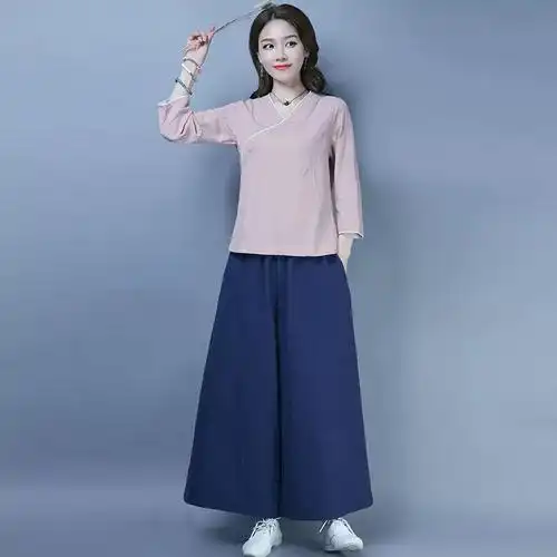 中式改良汉服文艺新款民国风套装女禅意茶服女棉麻两件套艾灸服女