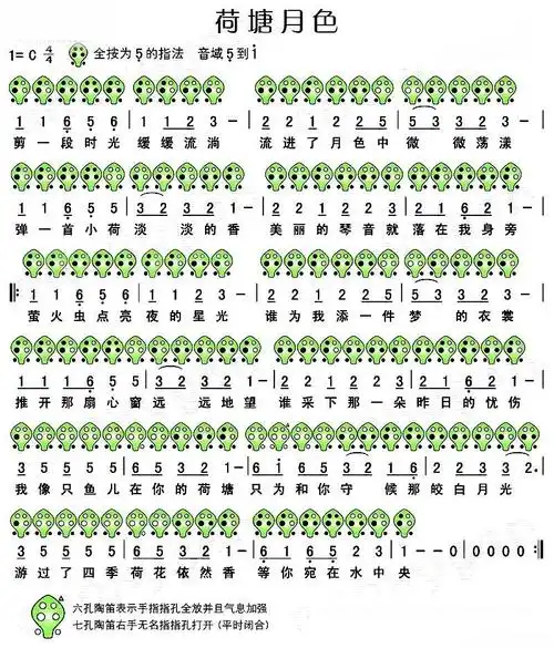 荷塘月色6孔六孔陶笛曲谱