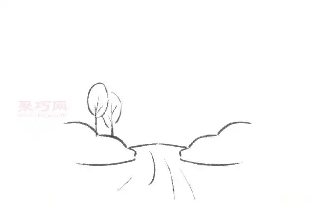 儿童画乡下的溪流教程来学乡下的溪流简笔画