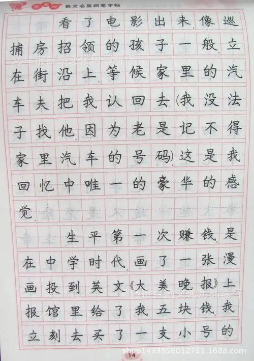 罗杨中小学生钢笔字帖硬笔书法练习张爱玲散文楷书汉字临摹本描红