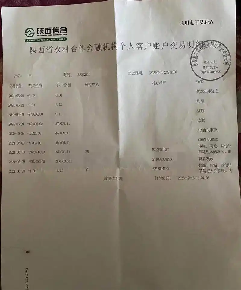 2021年6月9日白先生账户流水