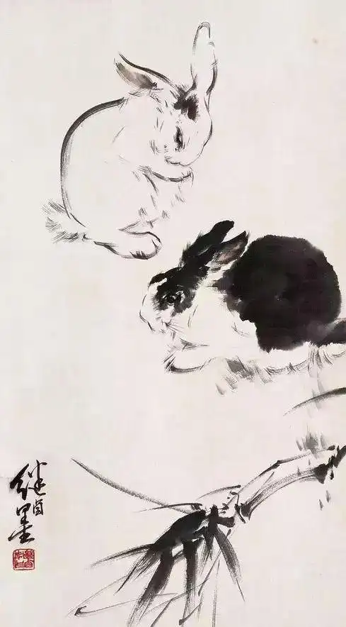 国画大师刘继卣画兔子