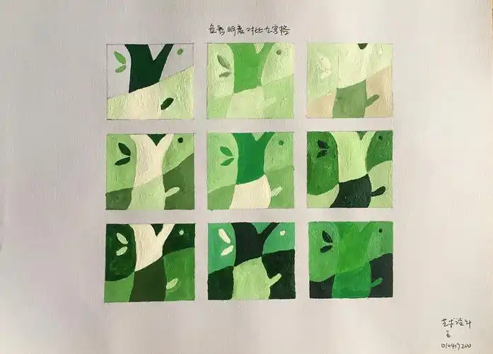 色彩构成作业练习冷暖色 九宫格 色相 色环 三原色创意