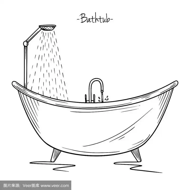 素描浴与淋浴.矢量插图在素描风格.