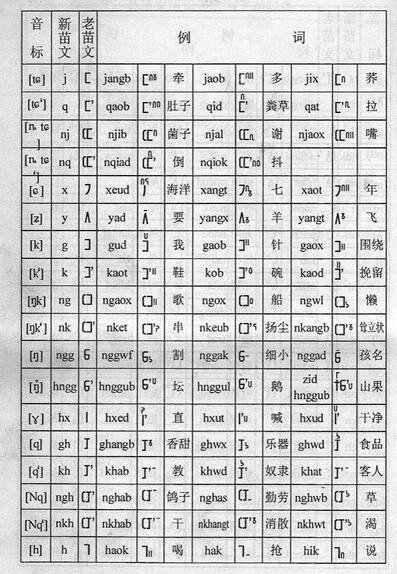 新苗文,老苗文声母,韵母对照